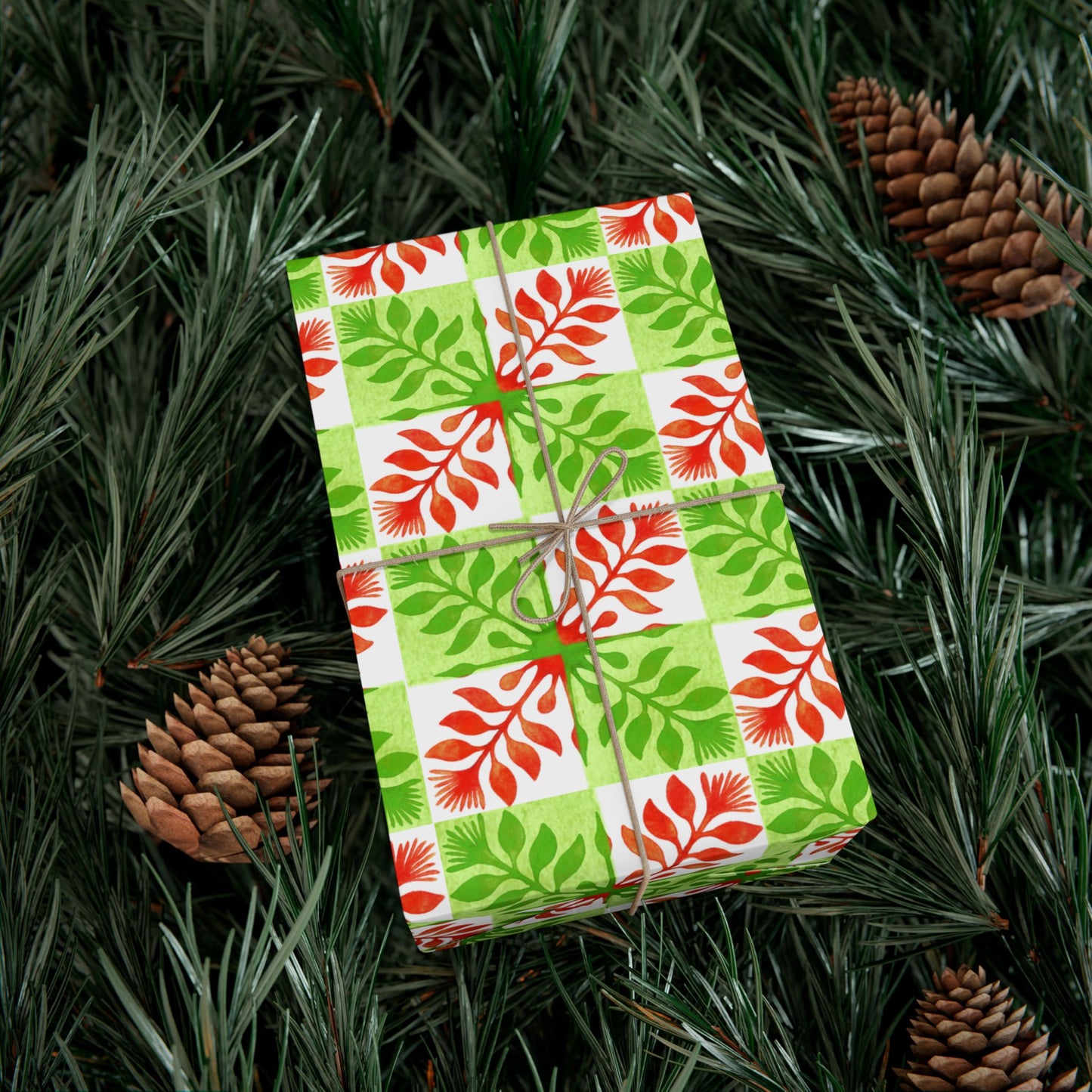 Ohia Lehua Quilt Checkers Gift Wrap Paper — Holiday Wrapping Sheets