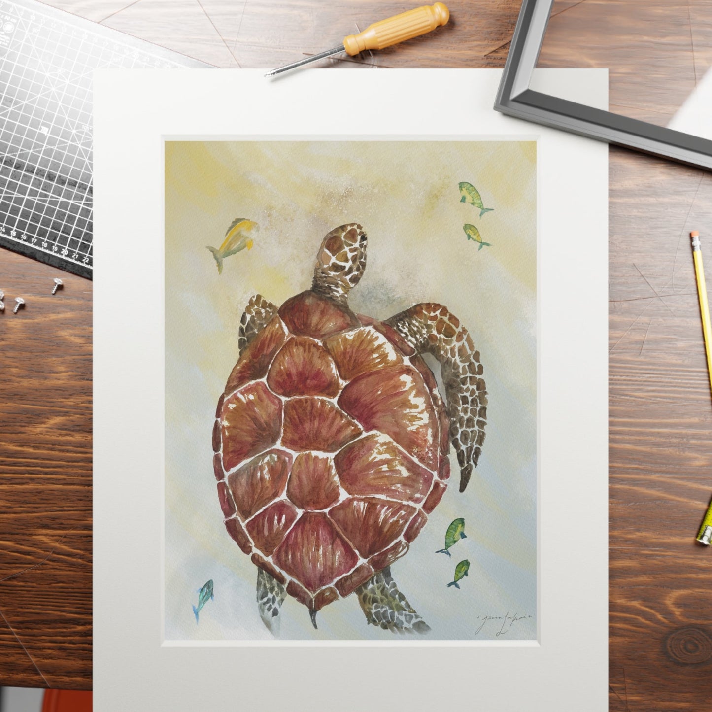 Golden Hour Honu - Matted Print