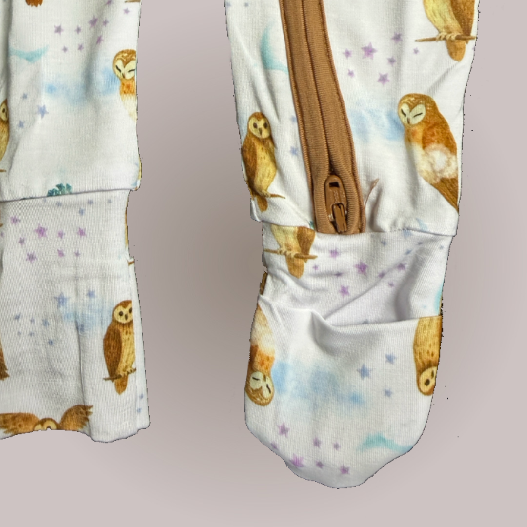 Pueo Pō - Fold-over Mitten & Foot Cuff Zippy Romper