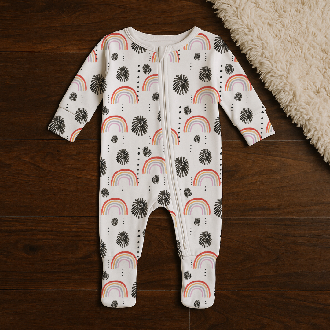 Sundays - Fold-over Mitten & Foot Cuff Zippy Romper