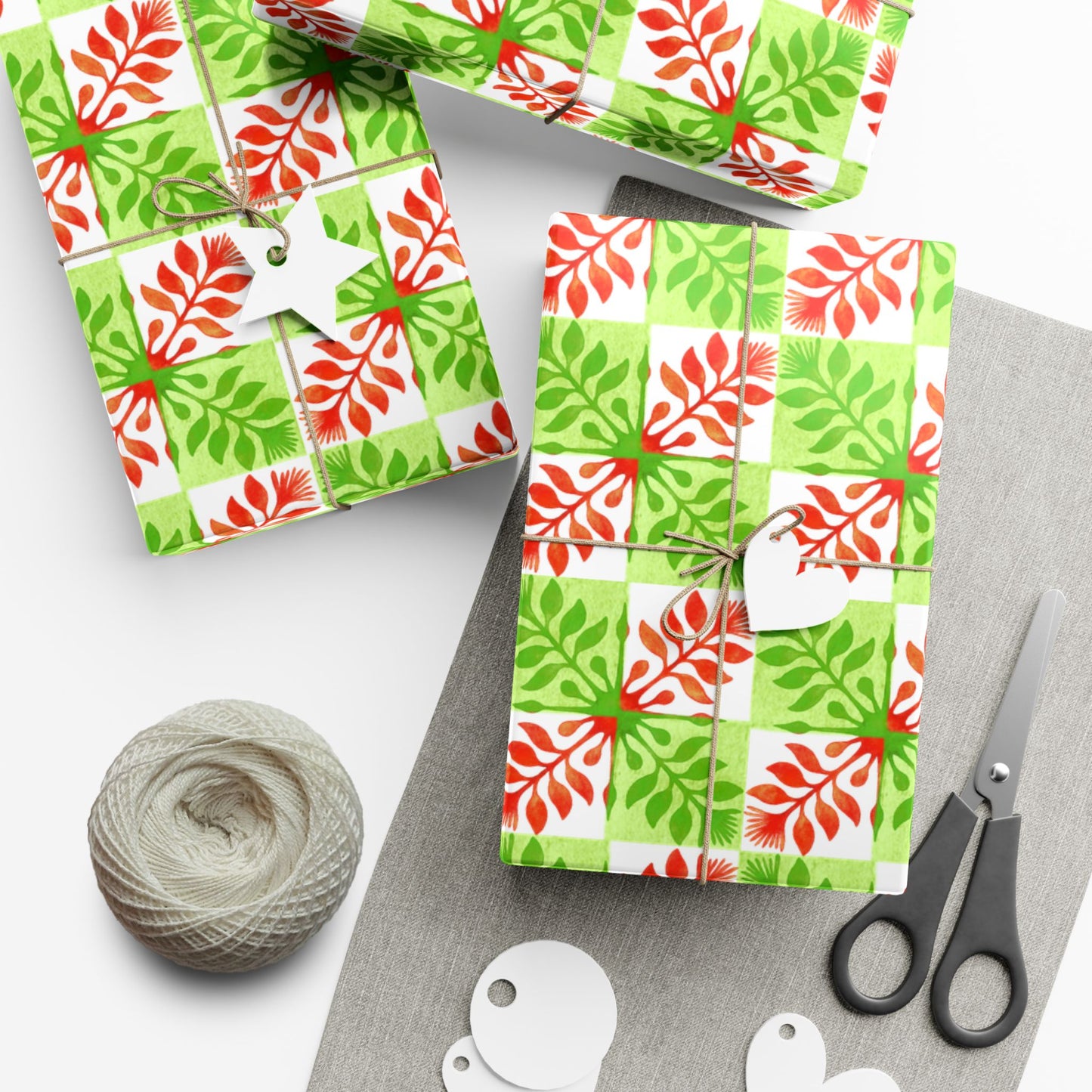 Ohia Lehua Quilt Checkers Gift Wrap Paper — Holiday Wrapping Sheets