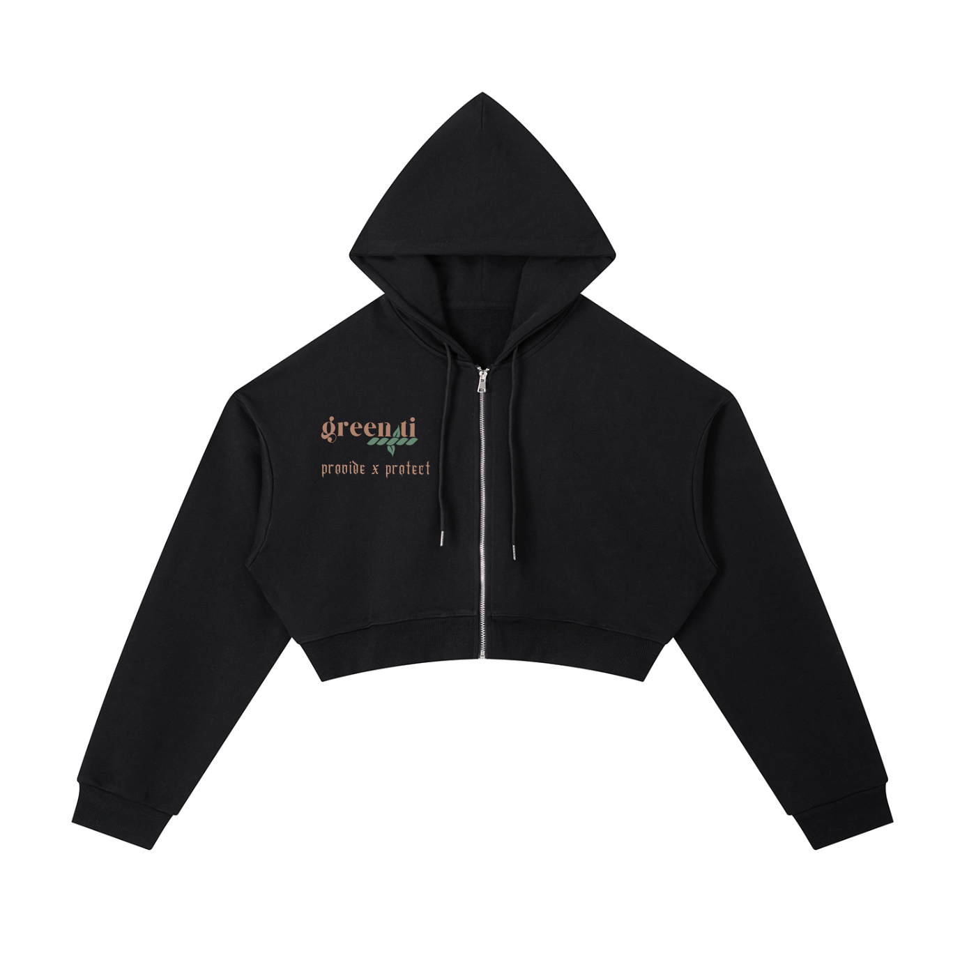 Green Ti Essential Cropped Zip-Up Hoodie