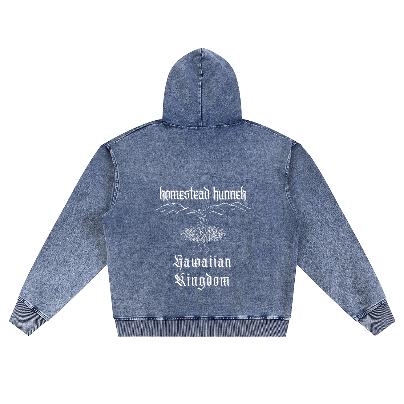 “Represent” Snow Wash Denim Oversized Zip-Up Hoodie
