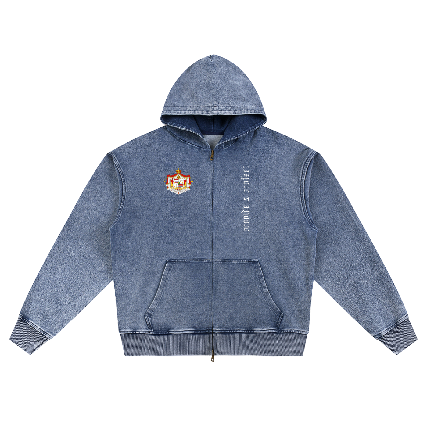 “Represent” Snow Wash Denim Oversized Zip-Up Hoodie