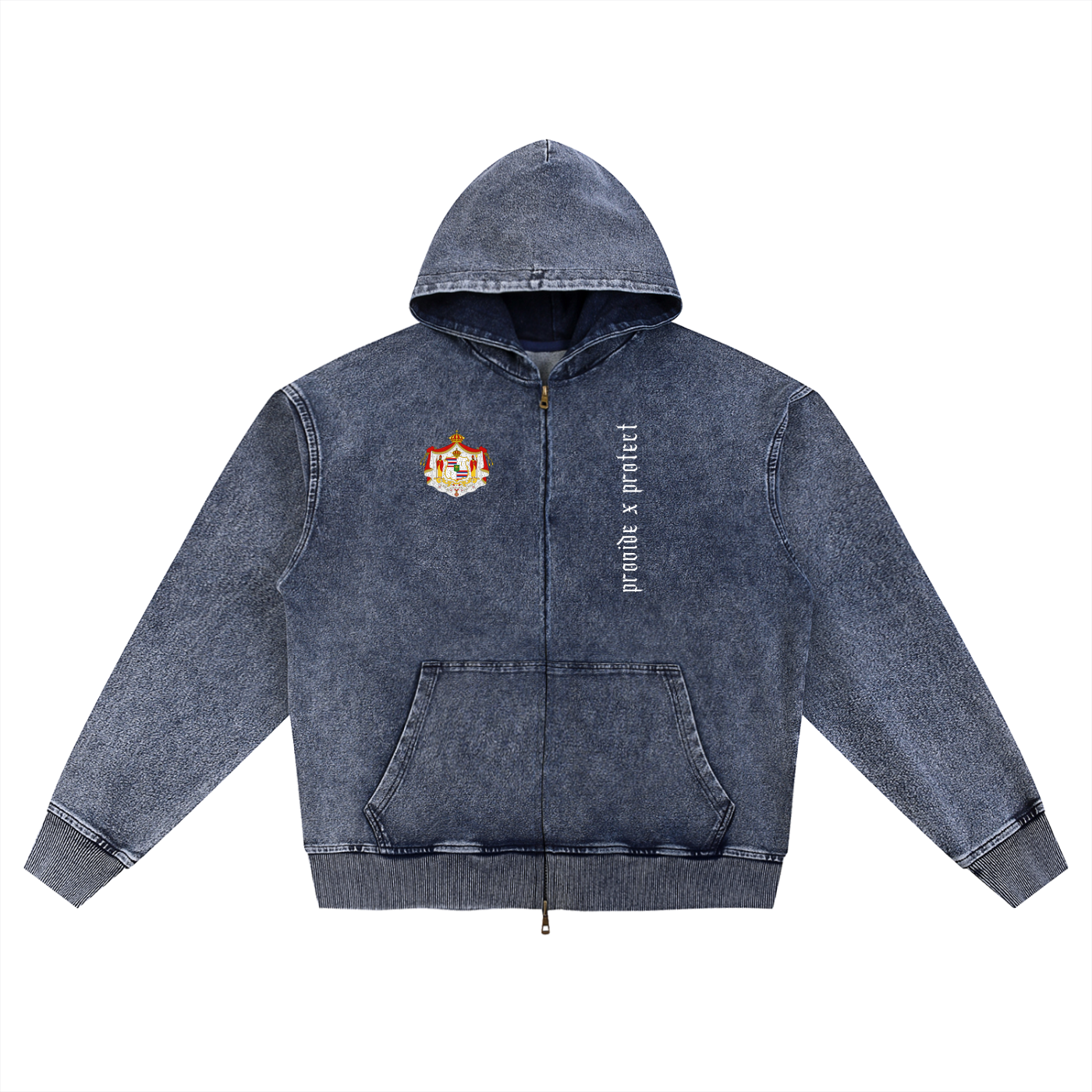 “Represent” Snow Wash Denim Oversized Zip-Up Hoodie