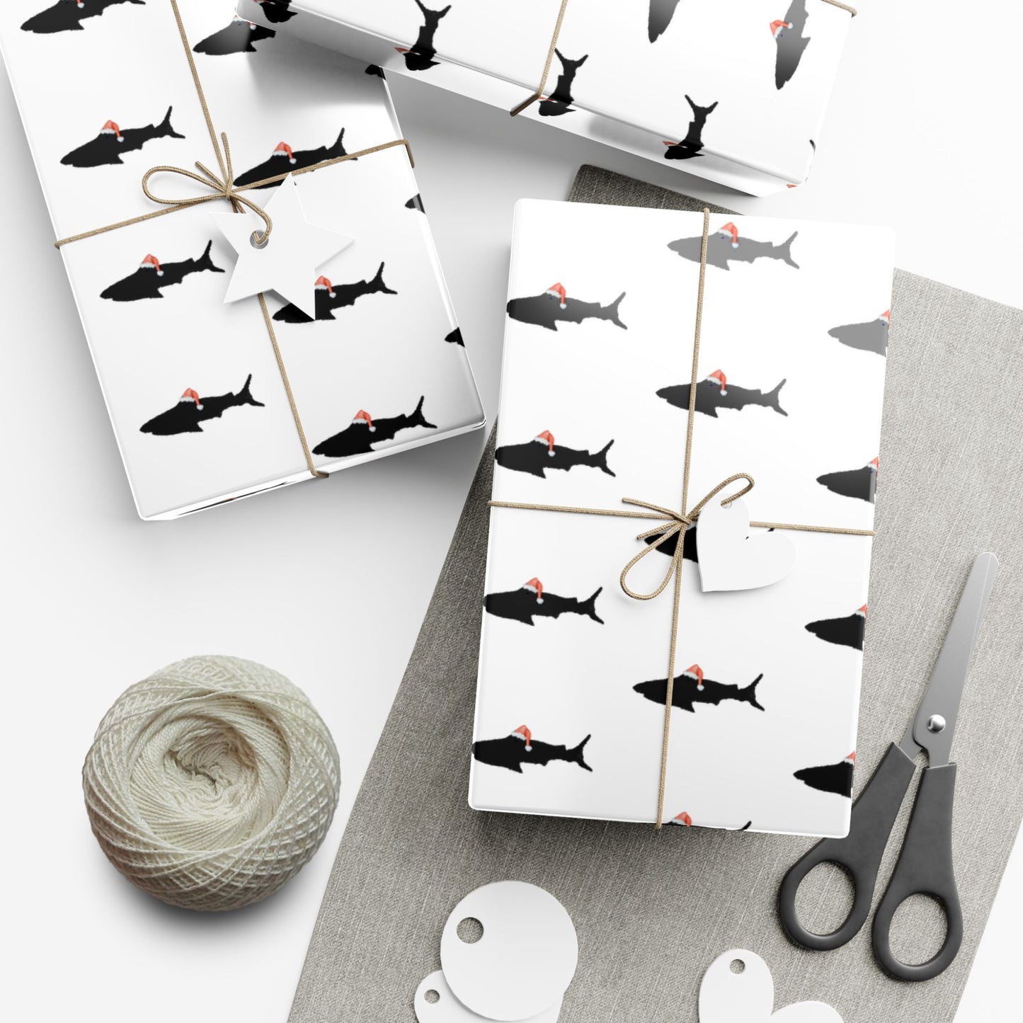 Santa Shark Gift Wrap Paper — Holiday Wrapping Sheets