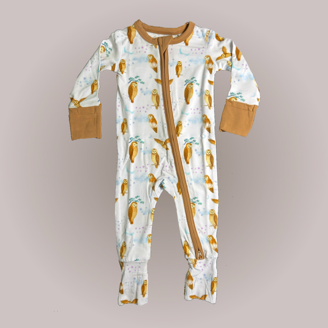 Pueo Pō - Fold-over Mitten & Foot Cuff Zippy Romper